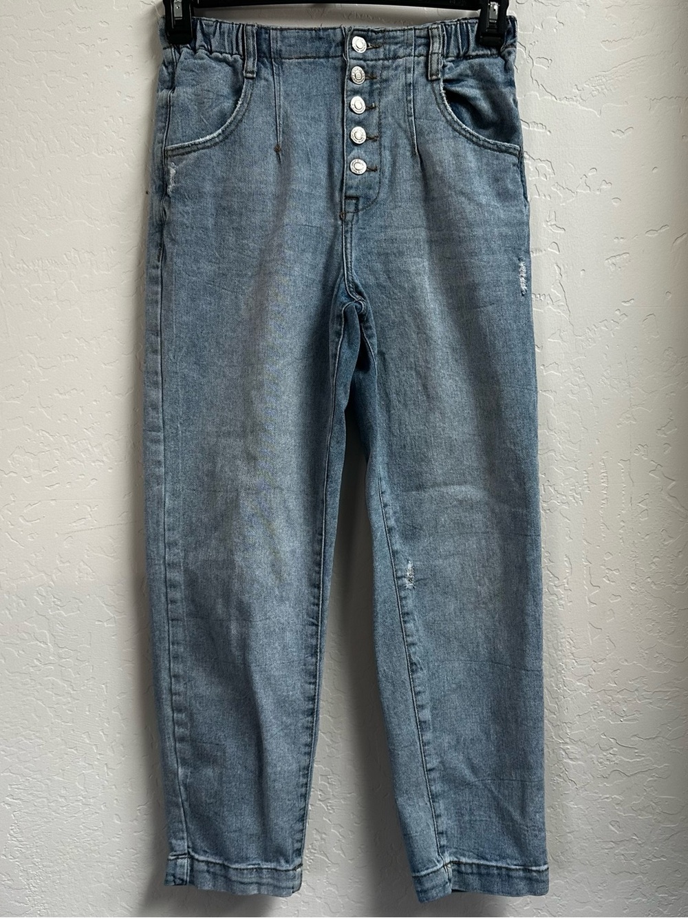 Kensie Vintage Luxe The High Rise Barrel Jeans Elastic Waist Button Fly Blue